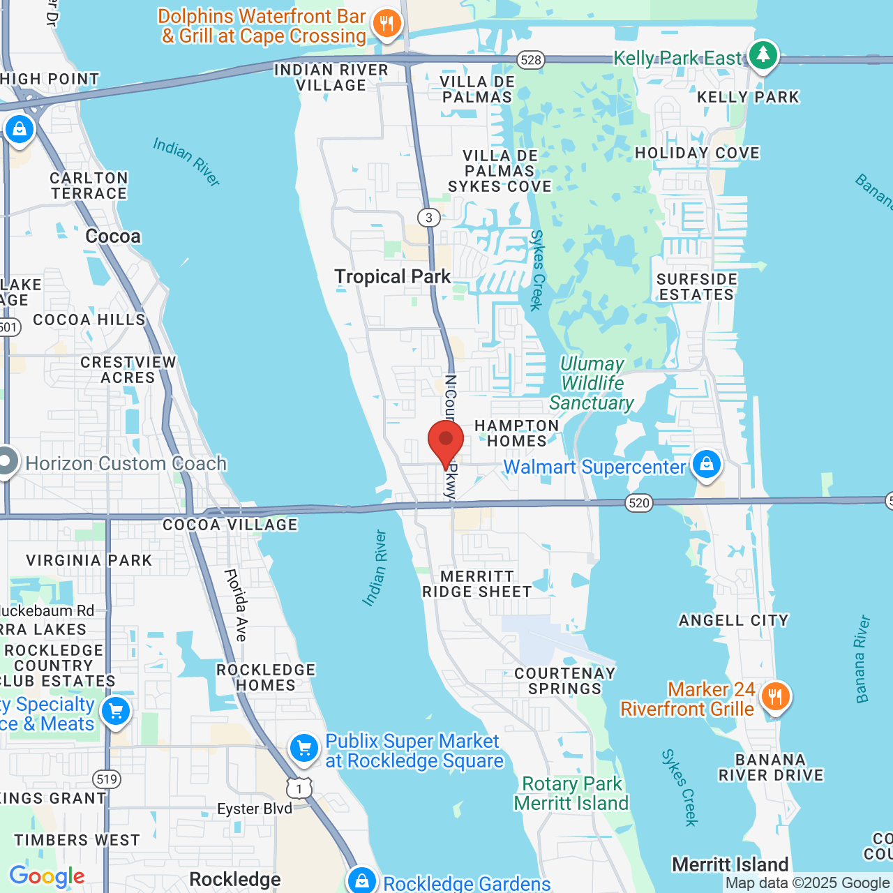Google map image of our location in 256 McLeod St Merritt Island, FL